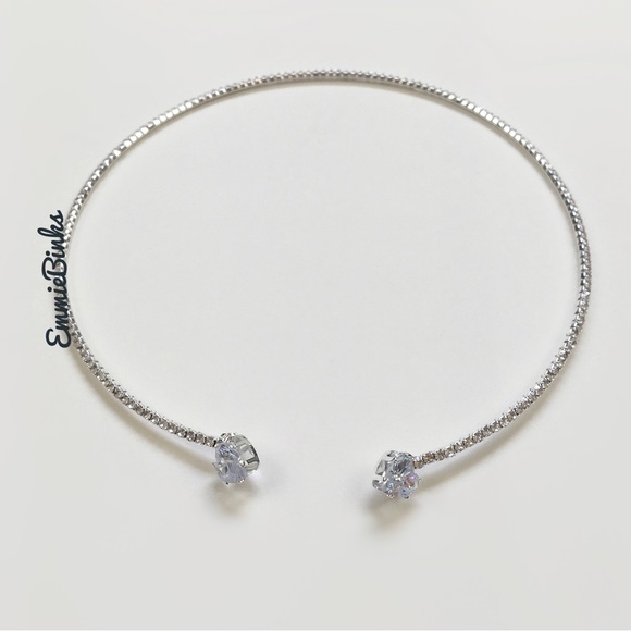 New Crystal & Cubic Zirconia Heart Accented Open Cuff Pave Choker Necklace - Picture 3 of 16